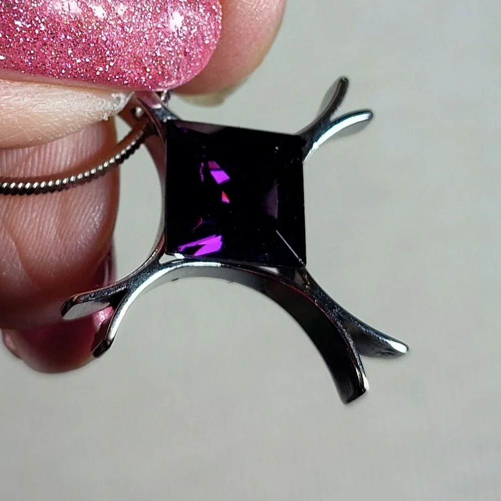 Sterling Silver Purple Amethyst Pendant & Chain Necklace Nwot